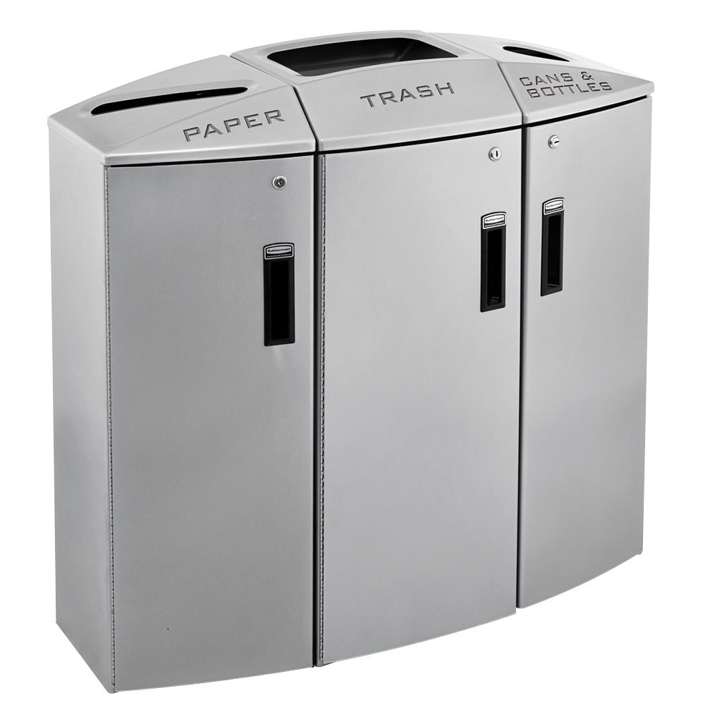 NexDay Supply 3486007 3Stream Paper/Trash/Cans & Bottles Silver
